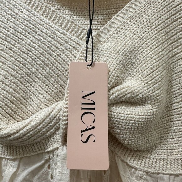 2/$30 Micas Boho Knit Strapless Peplum Top Womens M Beach Coquette Coastal Lace - Picture 7 of 11